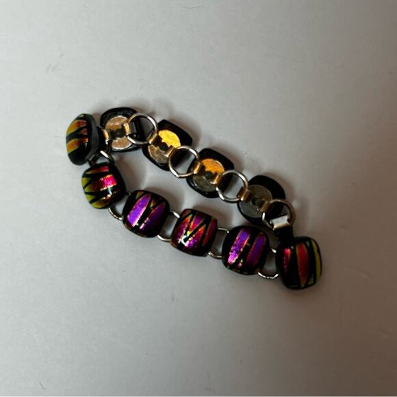 Artisan Dichroic Fused Art Glass Panel Bracelet - Picture 2 of 3